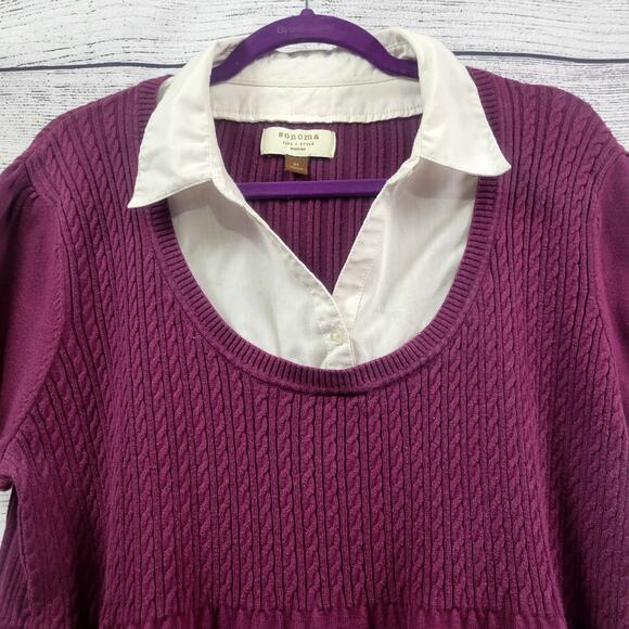 Sonoma Purple Baby Doll Sweater with White Button Collar Women Size 2X - Picture 2 of 6